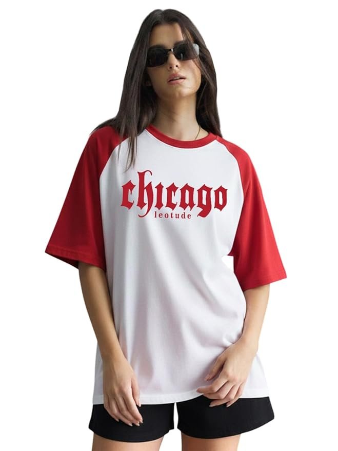 LEOTUDE Half Sleeve Cottonblend Oversized Tshirt for Women