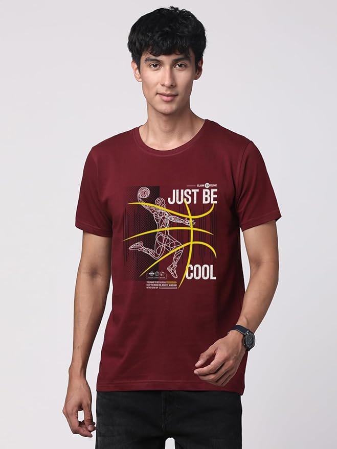 LEOTUDE Men's Half Sleeve Round Neck Cottonblend Graphic Print Oversized Tshirt for Man