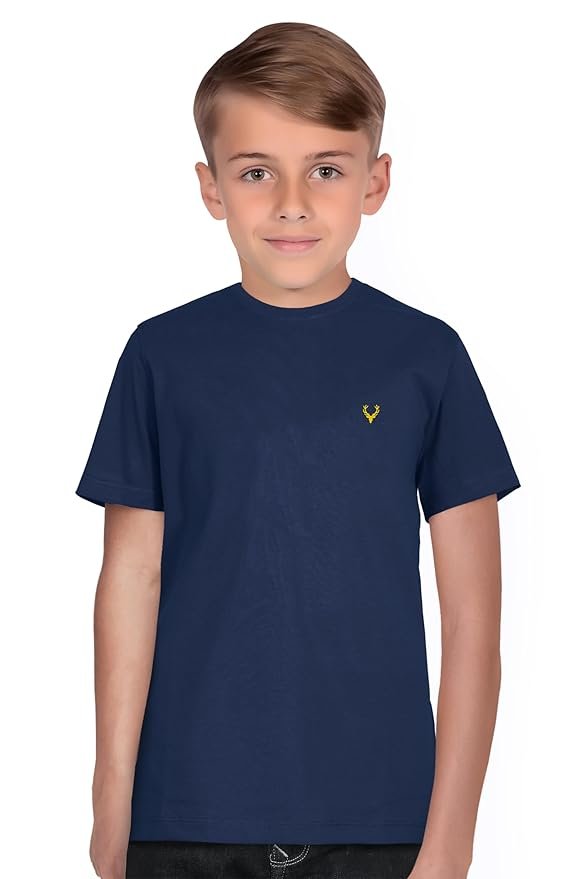 Allen Solly Boys’ Crew Neck T‑Shirt | Solid Design with Signature Logo | Everyday Comfort Wear