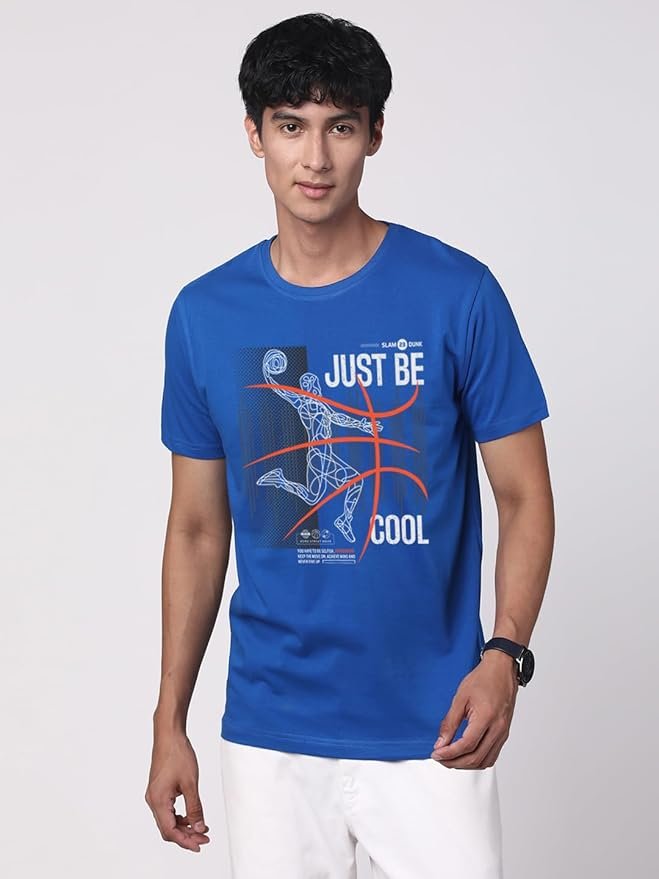 LEOTUDE Men's Half Sleeve Round Neck Cottonblend Graphic Print Oversized Tshirt for Man